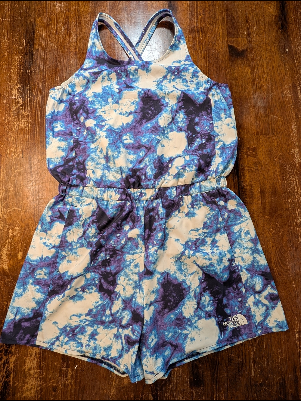 The North Face Girls' Romper Class V Tie Dye Print Size 14/16 Youth Lg BlueWhite